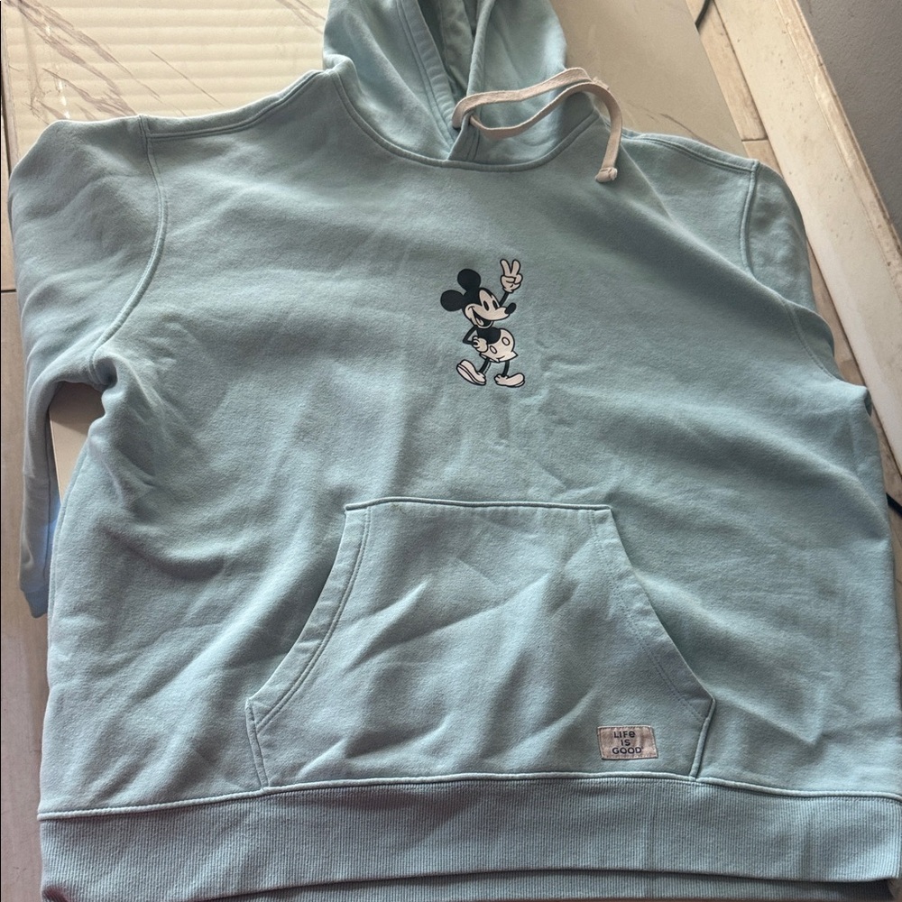 Disney Women's Light Teal Mickey Graphic Hoodie Pullover